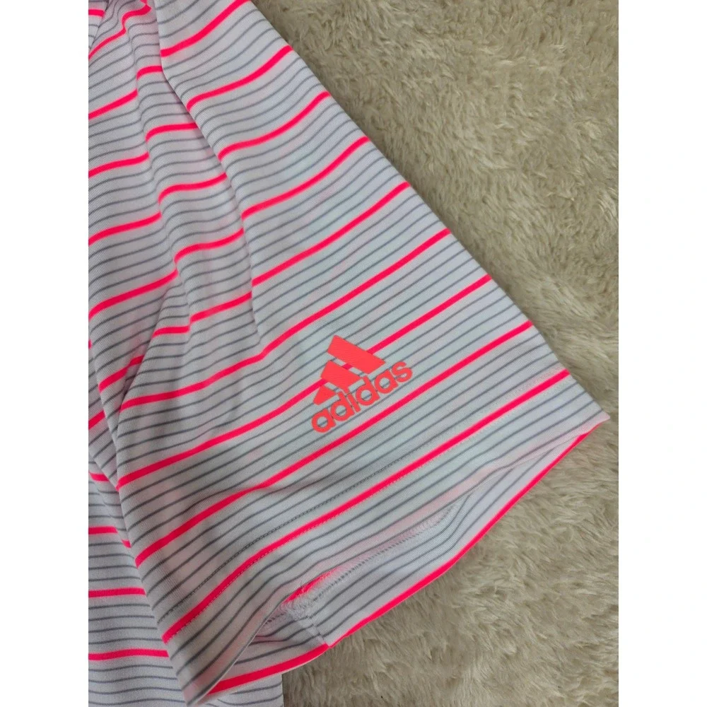 Berkshire Country Club Adidas Golf Polo Mens Medium Gray Pink Stripe Performance
